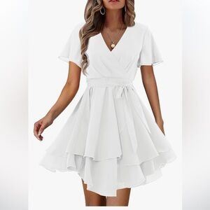 NWT Amoretu Summer Wrap Dress Short Sleeve Casual V Neck Ruffle Mini Dresses